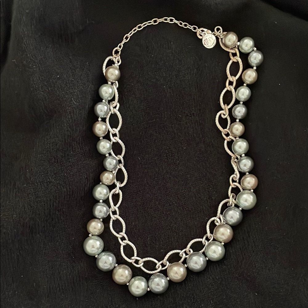 Silver and Gray Pearl Necklace - JNY with black velvet pouch.